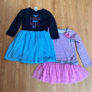 Two long-sleeved dresses - Girls Rule & pink stripe in size 10/large